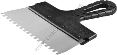 ЗУБР 200 мм, зуб 6х6 мм, зубчатый пластиковая ручка, нержавеющий, Фасадный шпатель, МАСТЕР (10078-20-06)