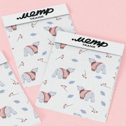 Ткань поплин белые медвежата в свитере