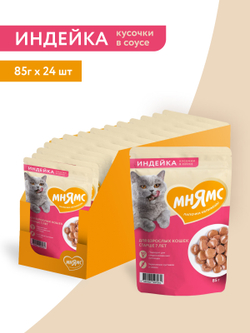 Влажный корм Мнямс На каждый день Кусочки в соусе с индейкой для кошек старше 7 лет 85 г