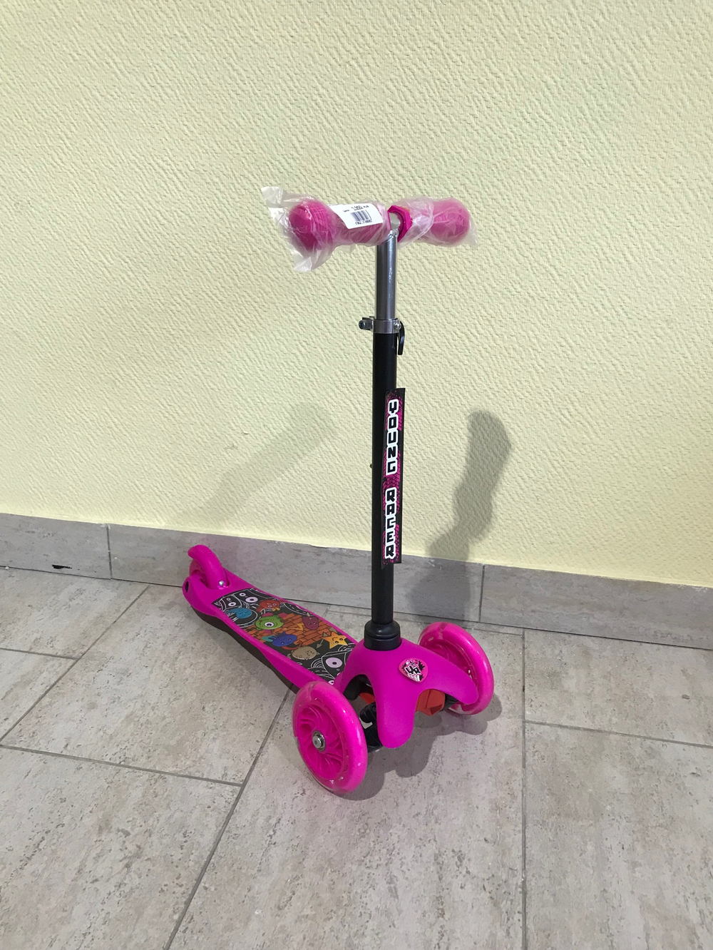 Самокат 3-х кол.118мм  кикборд, YOUNG RACER розовый  S909G-3 колеса свет 50кг
