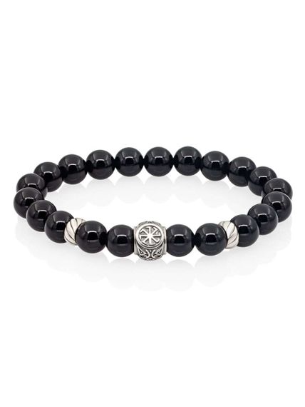 Браслет на руку из натурального черного кварца с шармом Коловрат, вид спереди
