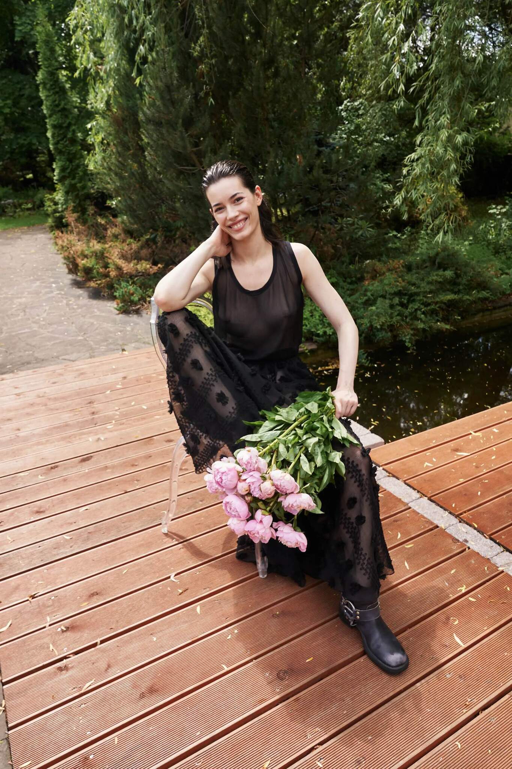 Юбка-макси прозрачная с цветами