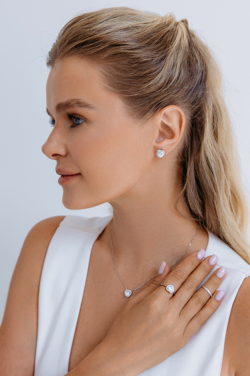 Серьги - сердца "DIVA" с фианитом (пусеты)