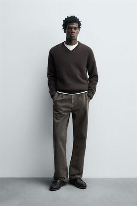 ZARA ДЖИНСЫ STRAIGHT FIT СО СКЛАДКАМИ, СЕРО-КОРИЧНЕВЫЙ