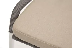 "Милан" стул плетеный из роупа, каркас алюминий белый шагрень, роуп светло-серый круглый, ткань бежевая