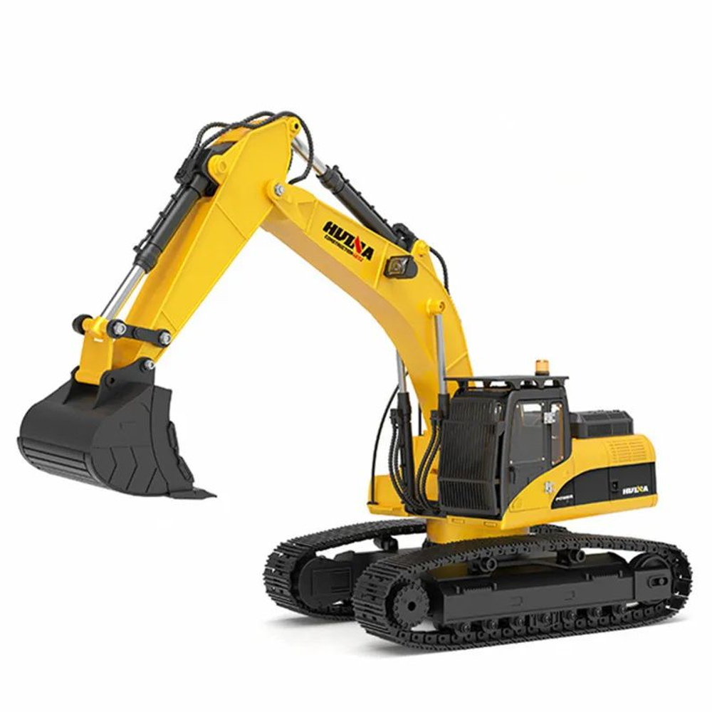 Радиоуправляемый экскаватор HUI NA TOYS hn1580 V2 2.4G 23CH 1/14 RTR + Li-Po и З/У полностью металл , 3 насадки , функция дыма , Обновленная модель 1580