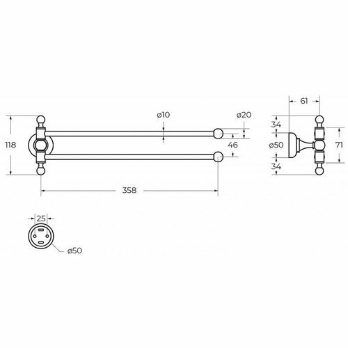 Полотенцедержатель Cezares Aphrodite APHRODITE-TD09-02-M поворотный Бронза