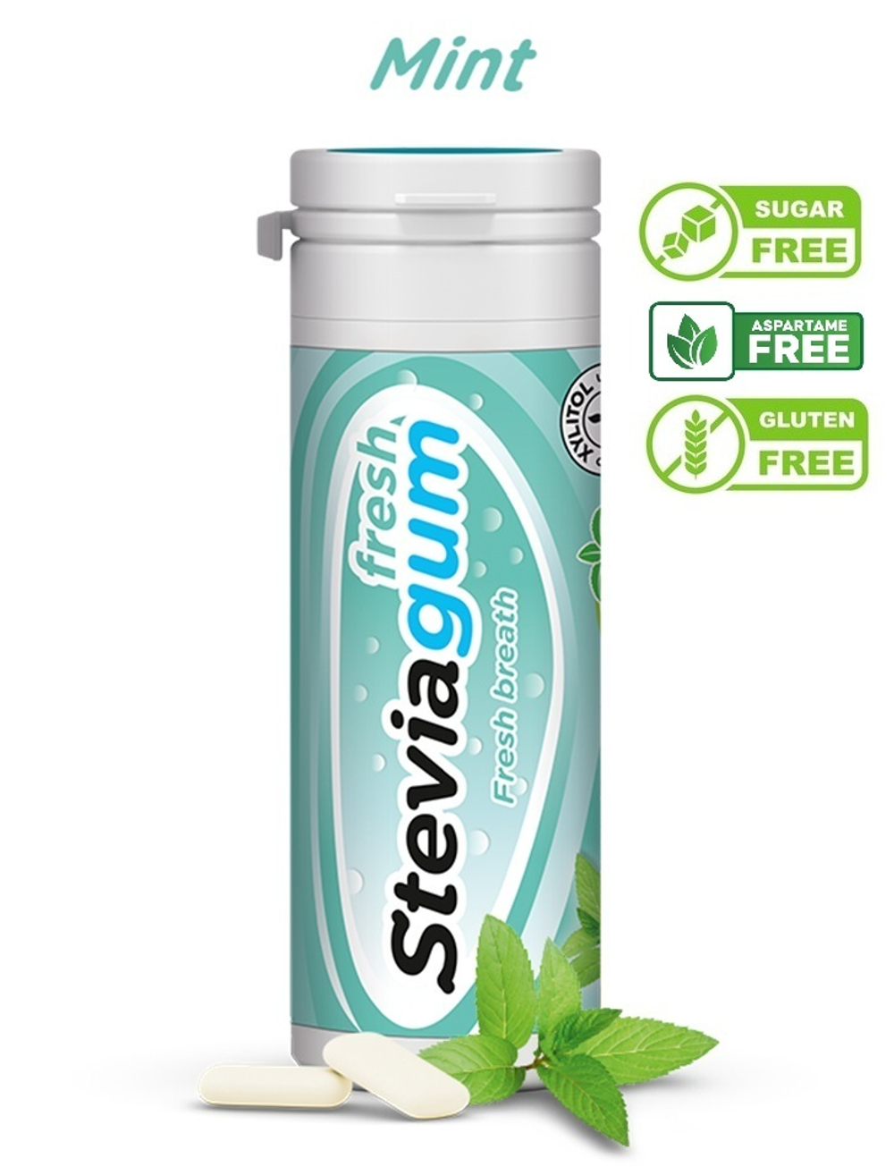 Steviagum Жевательная резинка FRESH с мятой, ксилитом и стевией БЕЗ САХАРА 30г