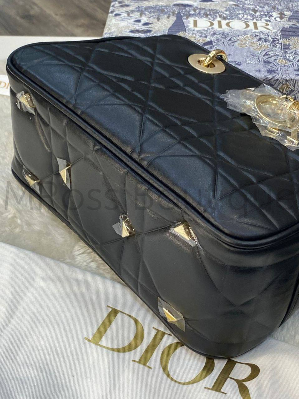 Черная кожаная сумка Dior Lady 95.22 премиум класса