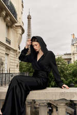 Боди с капюшоном, черный