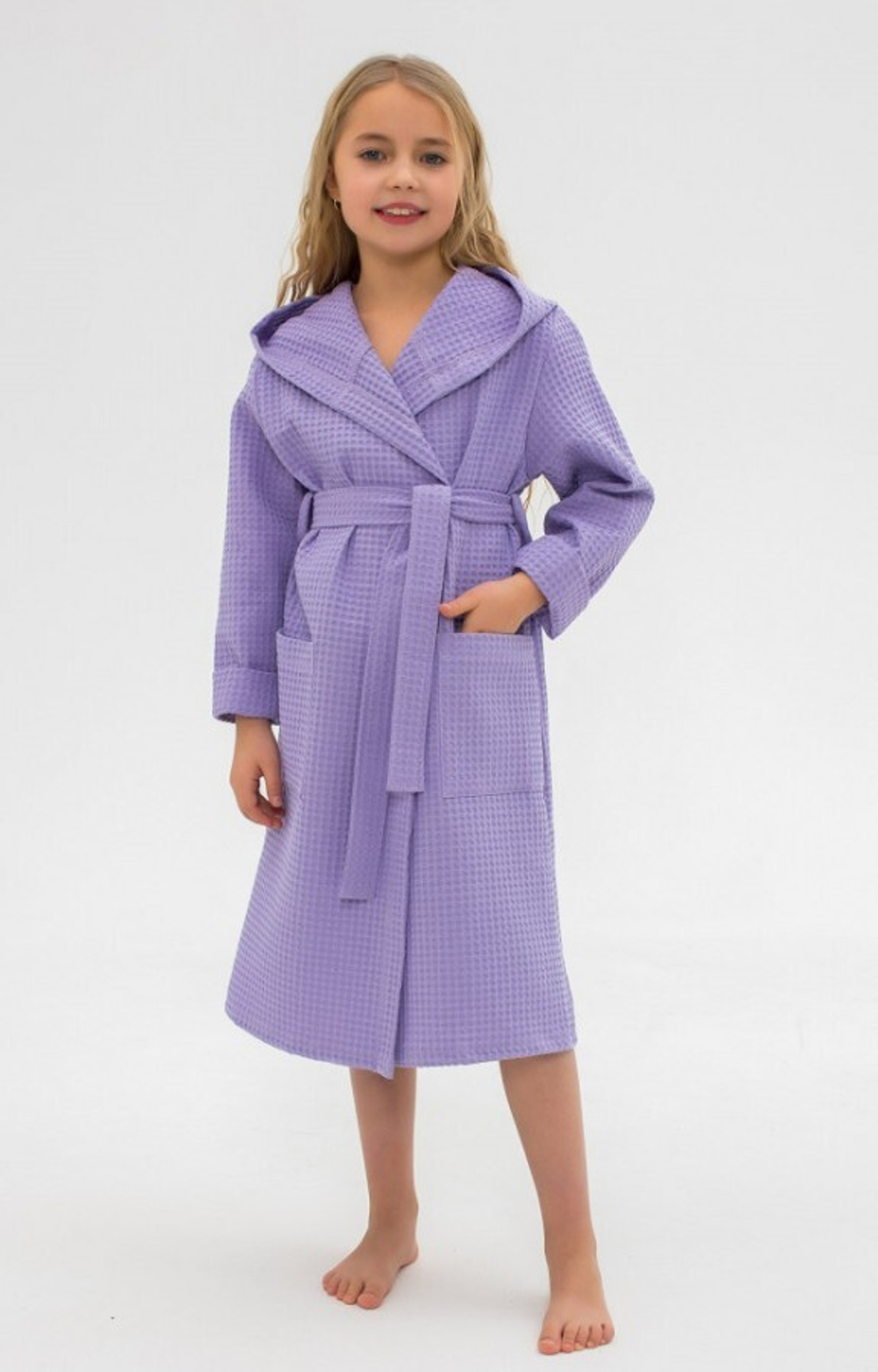Халат детский ваф. с капюшоном (АТ) на запах