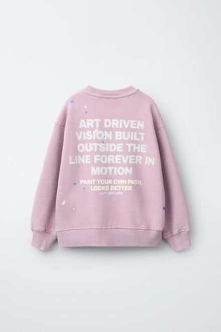 ZARA ТОЛСТОВКА ИЗ ТКАНИ С ЭФФЕКТОМ ПОТЕРТОСТИ С НАДПИСЬЮ, ПАСТЕЛЬНО-РОЗОВЫЙ