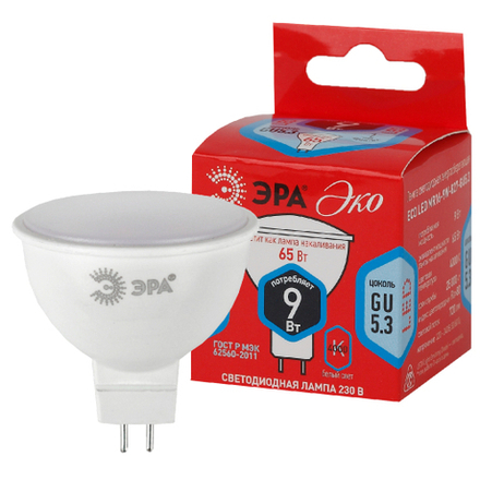 Лампочка светодиодная ЭРА RED LINE ECO LED MR16-9W-840-GU5.3 GU5.3 9 Вт софит нейтральный белый свет