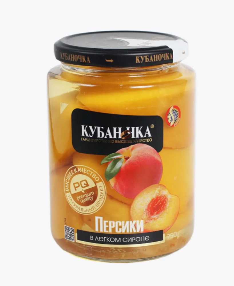 Персики в легком сиропе, 750 гр, ТМ Кубаночка