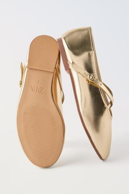 ZARA БАЛЕТКИ С МЕТАЛЛИЧЕСКИМ БЛЕСКОМ, ЗОЛОТИСТЫЙ