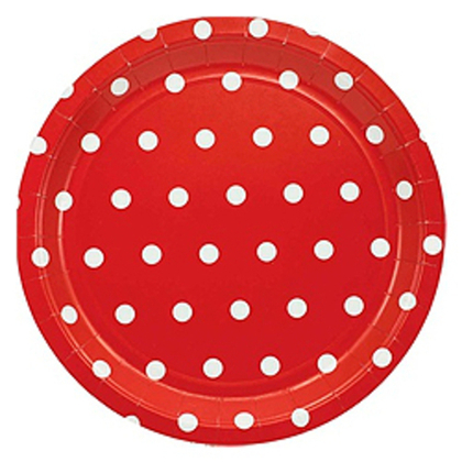 Тарелка-Горошек-красная-23см-6шт