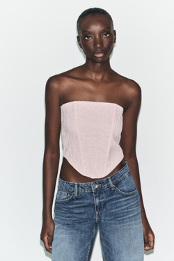 ZARA ТОП В БЕЛЬЕВОМ СТИЛЕ, ПАСТЕЛЬНО-РОЗОВЫЙ