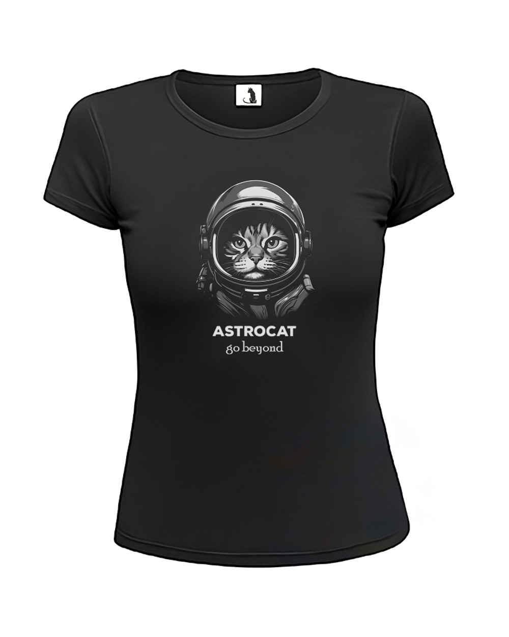 Футболка Astrocat Go beyond женская приталенная черная с серым рисунком