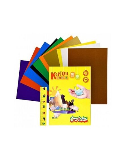 Картон цветной А4, 10л. 10цв. немелованный, 220 г/м2, Каляка-Маляка