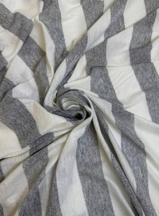 Трикотаж принт полоска, серый/белый, люрекс серебро, вискоза