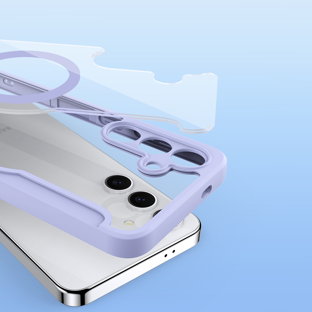 Прозрачный чехол книжка фиолетового цвета с поддержкой MagSafe от Dux Ducis для Samsung Galaxy S24+, серия Skin X Pro Series Case