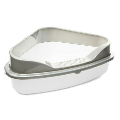 Туалет для кошек угловой с бортом "Дельта", белый/серый, 575*465*220мм, серия HYGIENE, Triol