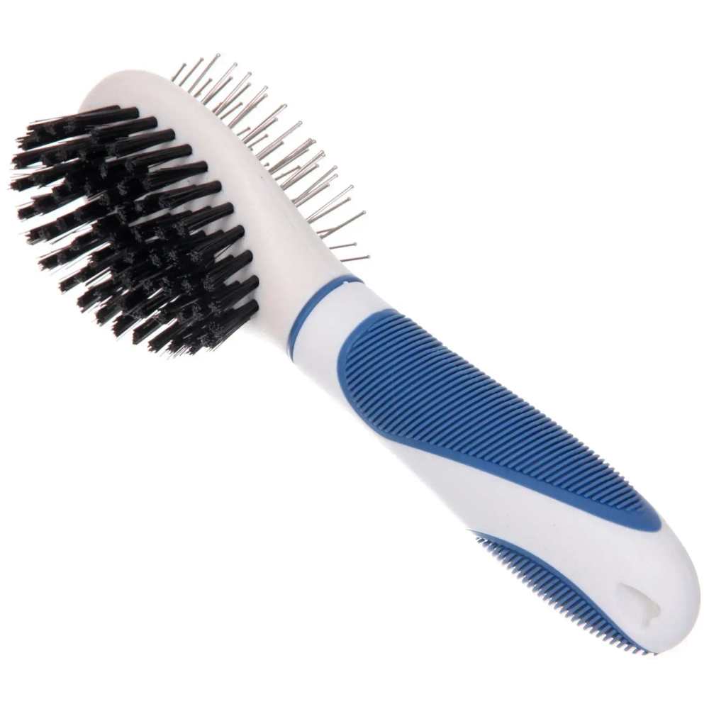 Расческа - пуходёрка двухсторонняя для животных «ЛАПУСИКИ», коллекция БРО, прорезиненная ручка, цвет белый/голубой, 6*20.5см (блистер)