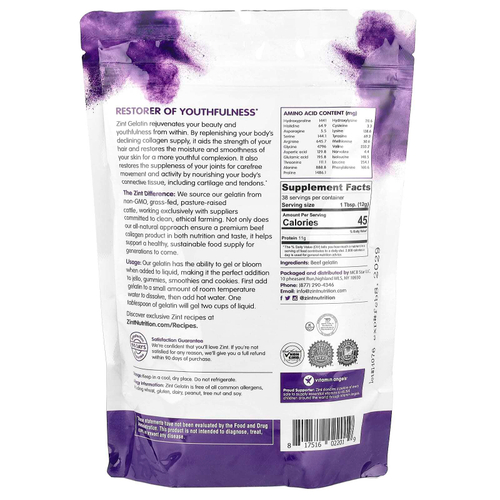 Zint, Протеиновый порошок для загустения желатина, говядина травяного откорма, 454 г (16 унций)