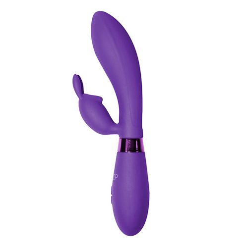 Фиолетовый вибратор 20,5см с клиторальным зайчиком Indeep Yonce Purple