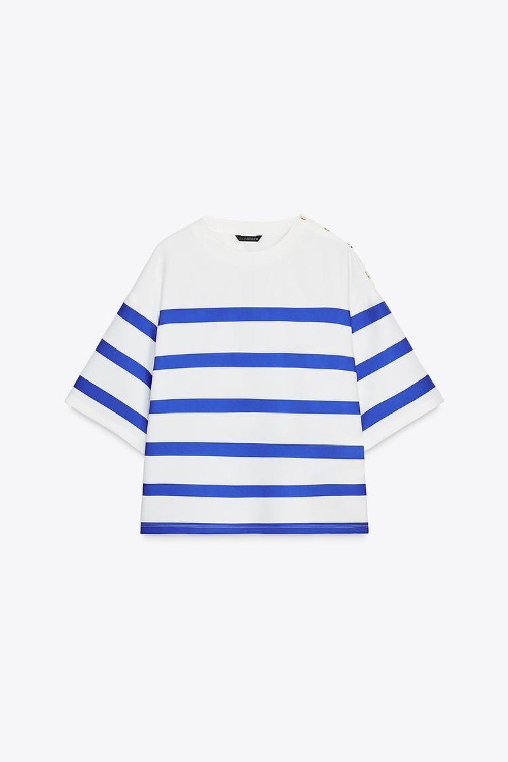 ZARA ТОП В ПОЛОСКУ С КОРОТКИМИ РУКАВАМИ, СИНИЙ/БЕЛЫЙ