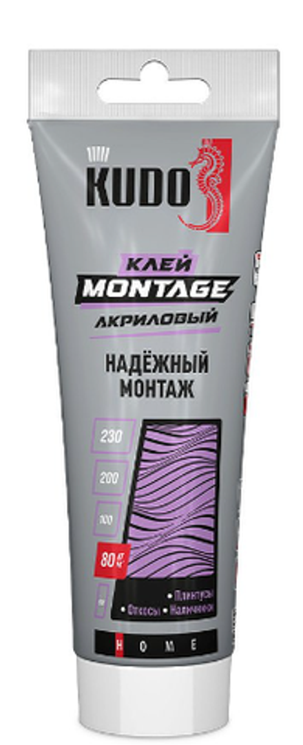 Клей вместо гвоздей "KUDO" для надежного монтажа, акриловый белый тюбик 200мл (12шт)