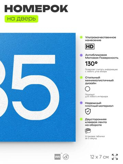Номер на дверь 935, табличка на дверь для офиса, квартиры, кабинета, аудитории, склада, голубая 120х70 мм, Айдентика Технолоджи