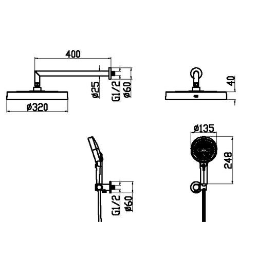 Boheme Лейка ручная+верхняя+выпуск+шланг CELL BLACK
