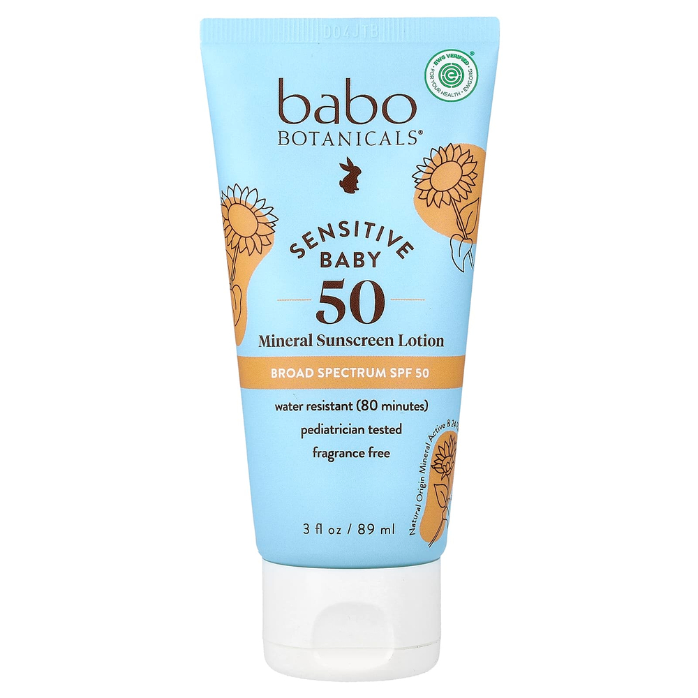 Babo Botanicals, Для детской кожи, солнцезащитный лосьон на минеральной основе, SPF 50, 89 мл