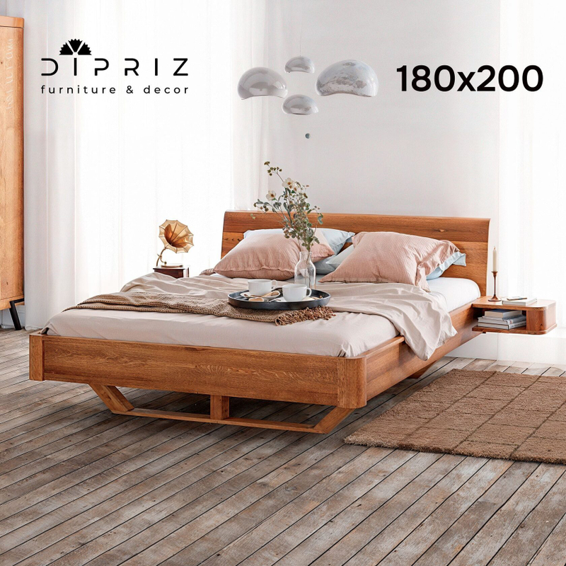 Двуспальная парящая кровать Калантея 180х200 см из массива дикого дуба с настилом в стиле лофт