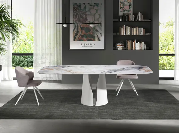 Обеденный стол 1135/DT957 из керамики в мраморной отделке Oval Barrel