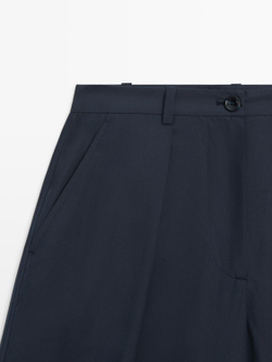 Massimo Dutti Широкие брюки из смесовой хлопковой ткани, глубокий синий