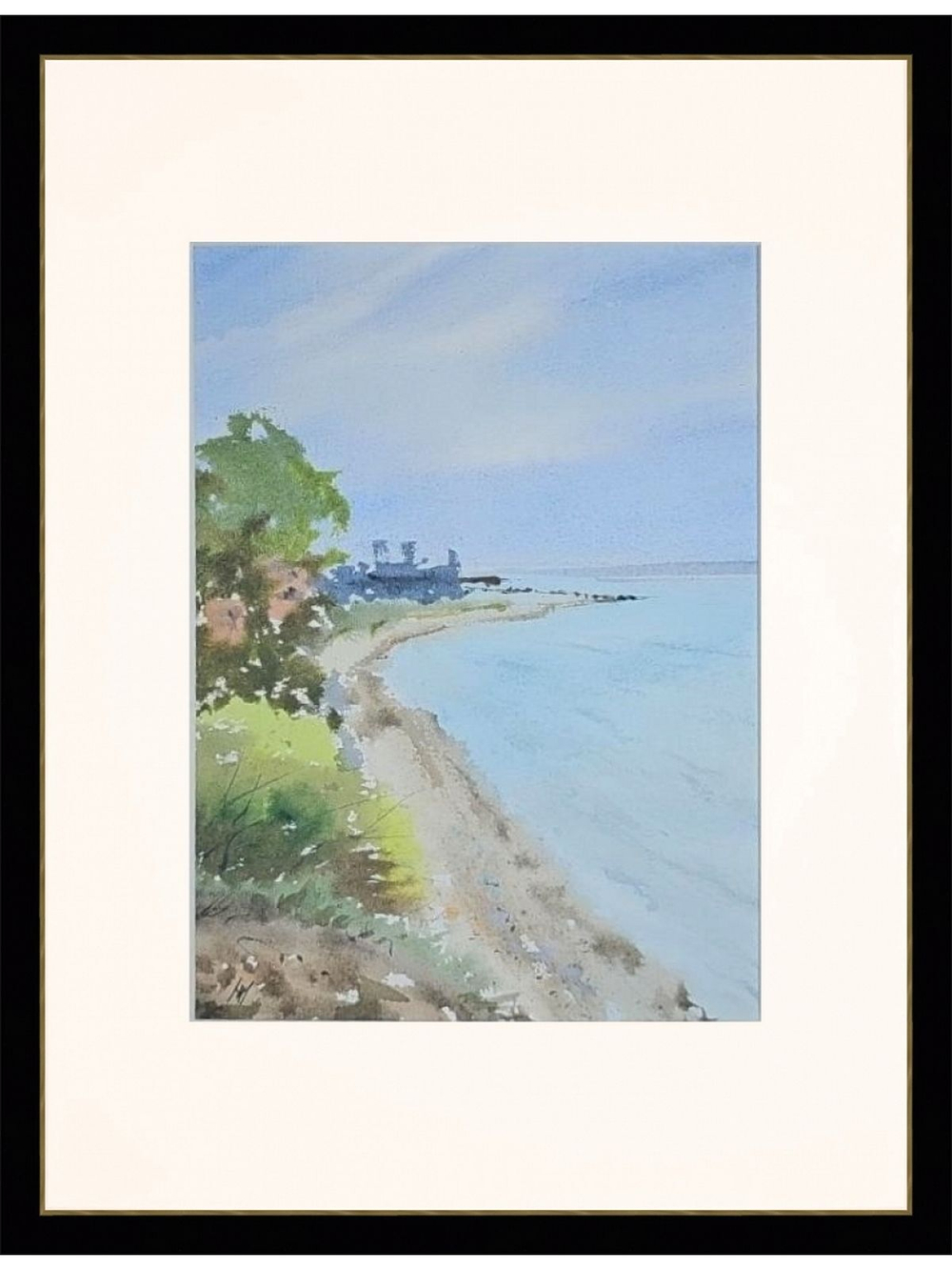 Картина авторская акварельная в паспарту 21х30 см "Вид на морской порт со смотровой площадки Богудонии"