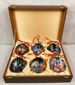 Сувенирный набор из 6-ти новогодних шаров с ручной росписью Палех
