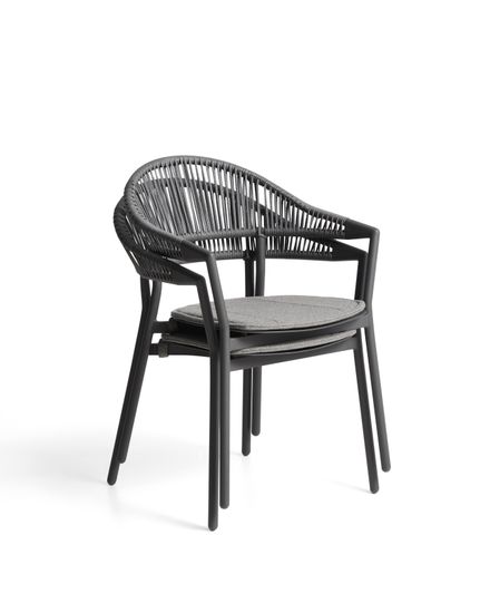 Уличный стул Alimia из графитового алюминия с серой веревкой