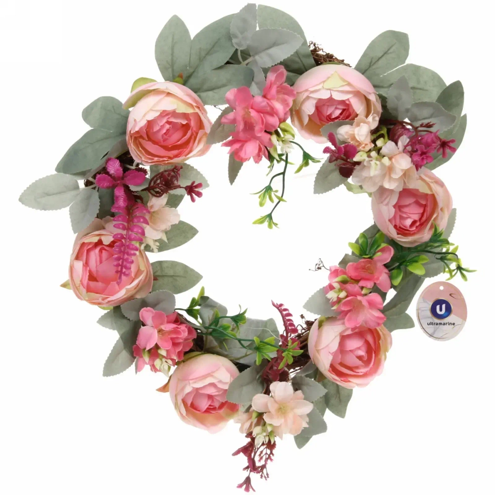 Цветы искусственные венок «Нежная роза» 42см