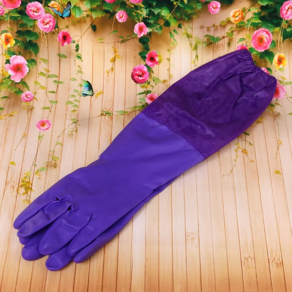 Перчатки пвх «Флора» фиолетовые 50см с флисовой подкладкой и удлиненными рукавами ДоброСад