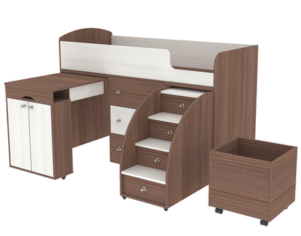 Кровать-чердак КарИВи Малыш Бодего Темный Белое Дерево