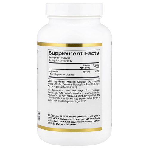 California Gold Nutrition, глицинат магния, 180 растительных капсул (133 мг в 1 капсуле)