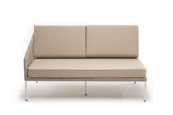 "Канны" правый модуль плетеный из роупа, каркас алюминий белый муар, роуп бежевый круглый, ткань бежевая 15052