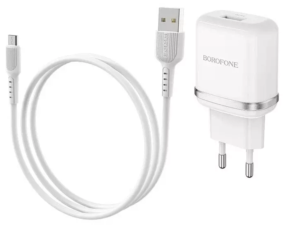 Зарядное сетевое с кабелем MicroUSB 1-метр 3А QC3.0 BOROFONE BA36A белый