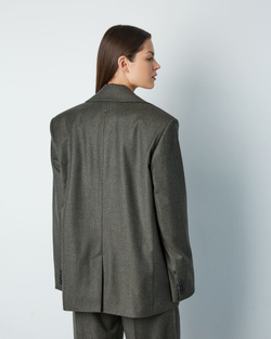 Жакет однобортный из шерсти серо-зеленый