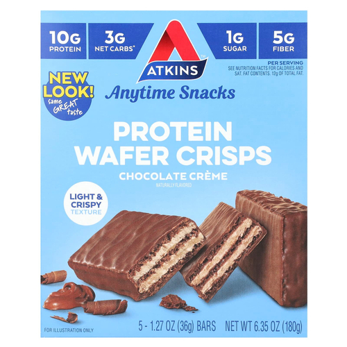 Atkins, Everytime Snacks, протеиновые вафли, шоколадный крем, 5 шт. по 36 г (1,27 унции)