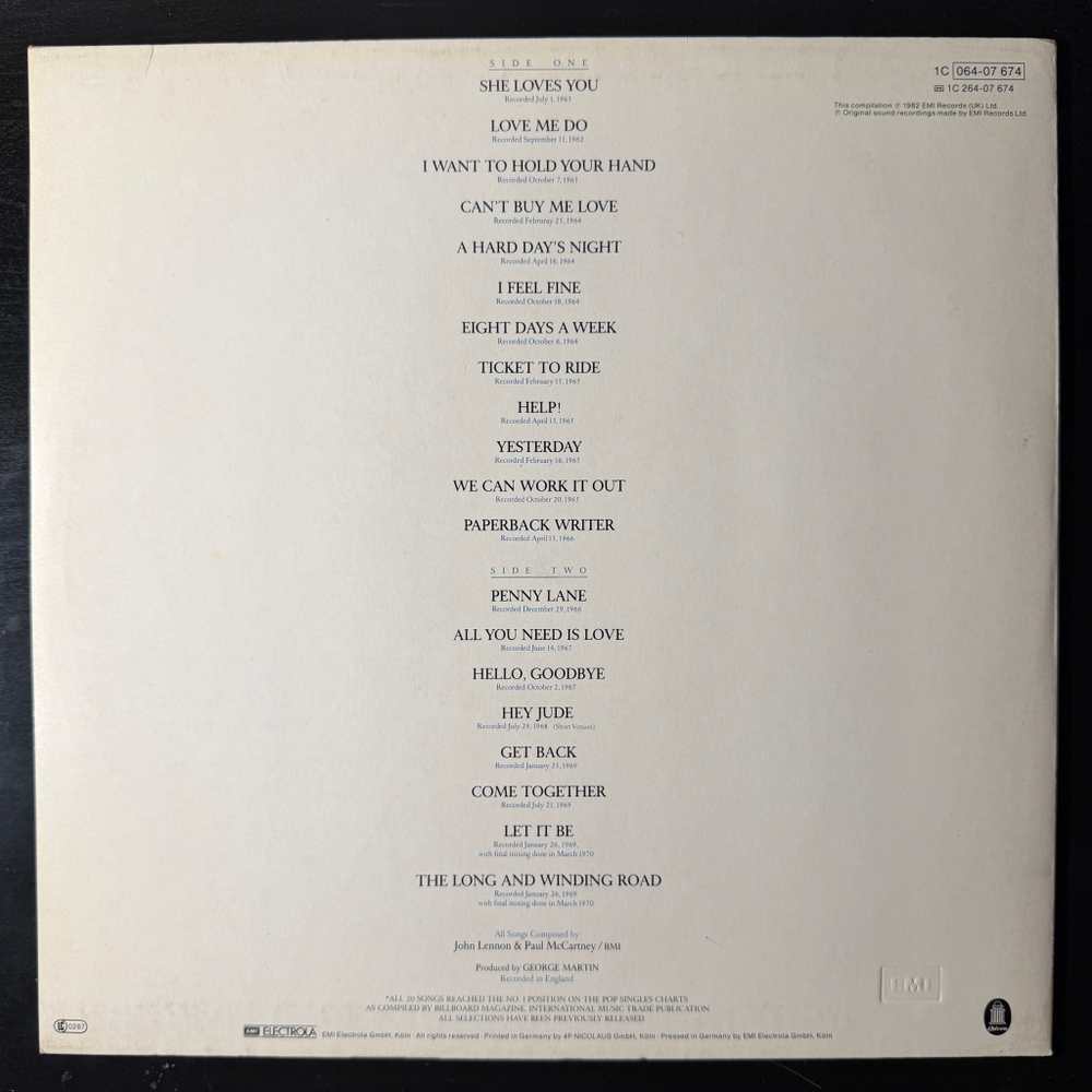 The Beatles ‎– 20 Greatest Hits (Германия 1982г.)