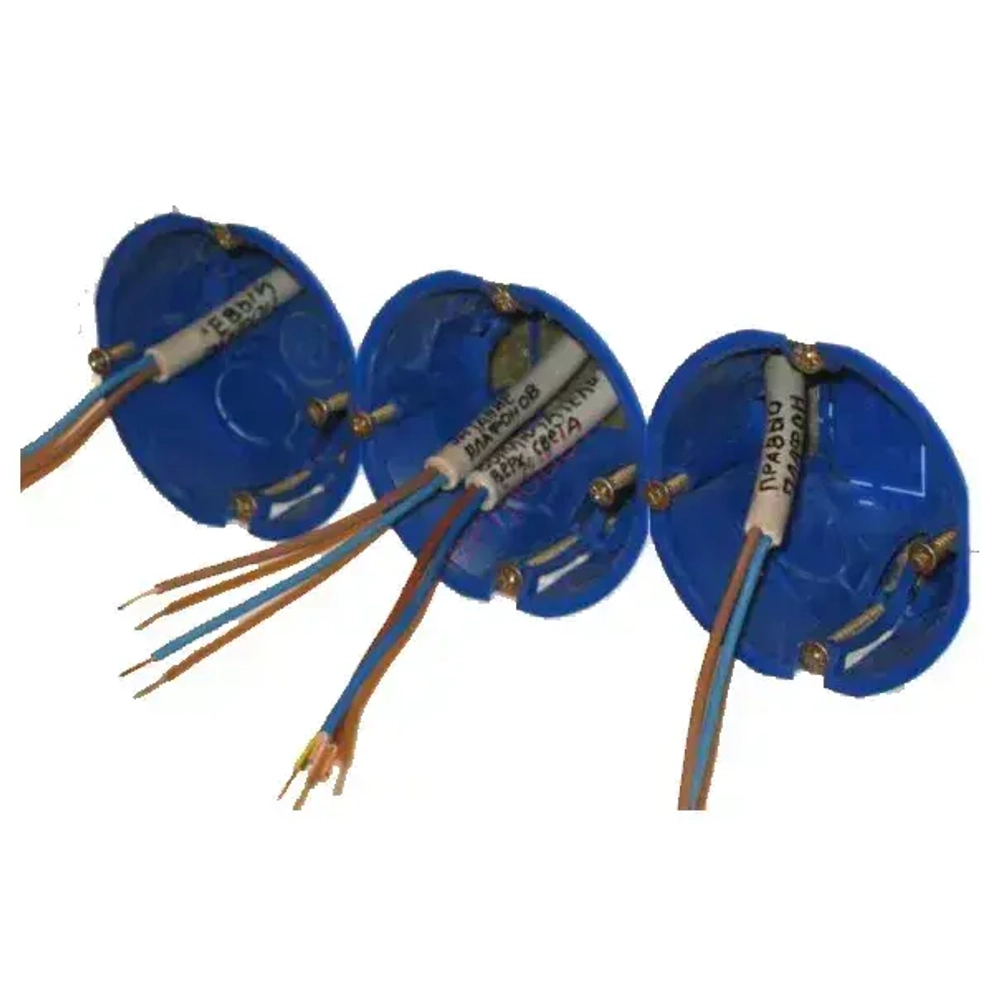 Коробка подрозетник установочная одноместная, Smartbuy Electric 68x45 круглая для монтажа в гипсокартон и полых стен с лапками IP20 синяя (комплект из 10 шт.)